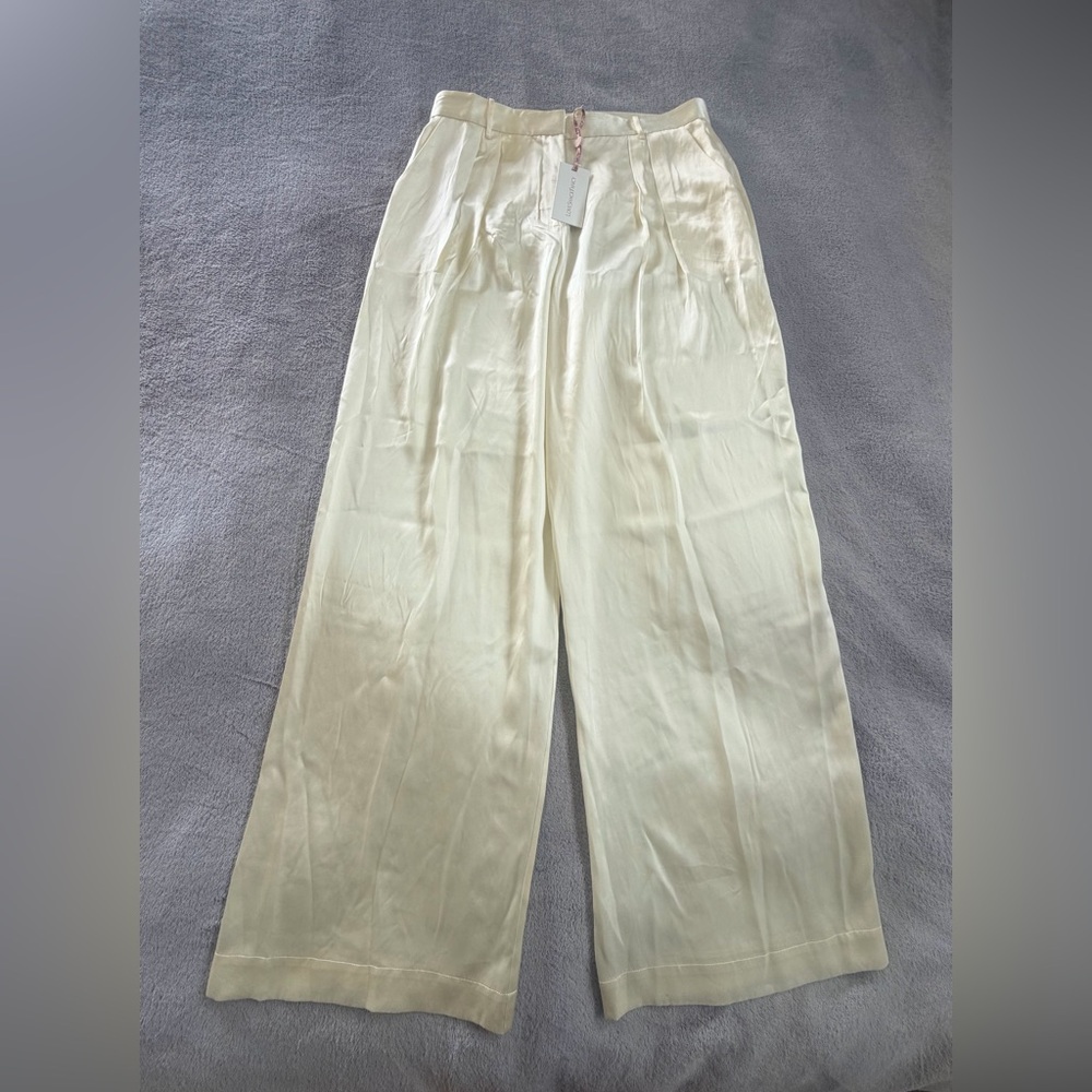 Love Shack Fancy White Cream Silk Dress Pants Size 10 M